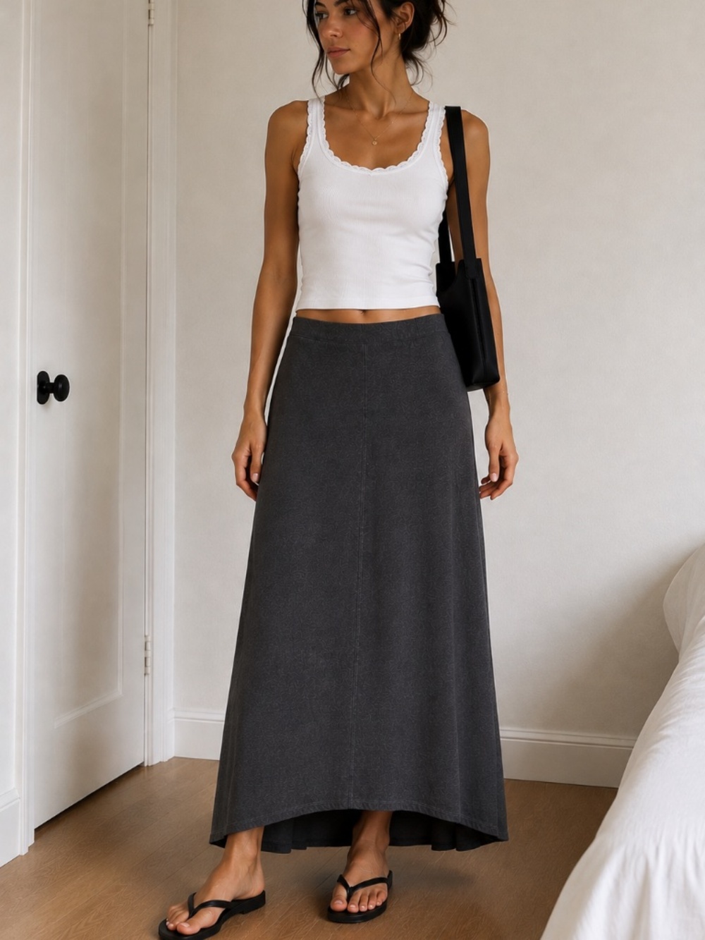 Eileen Fisher Charcoal Hemp Organic Cotton High Low Maxi Skirt XS